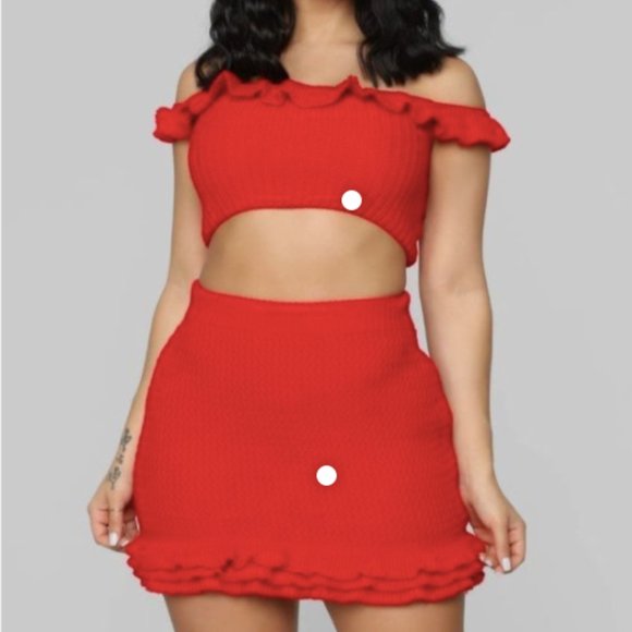 Red Knitted Matching Skirt Set - Picture 1 of 4
